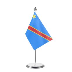 Democratic Republic Of The Congo (Kinshasa)  Table Flag With Stainless Steel Base And Pole