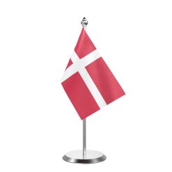 Denmark  Table Flag With Stainless Steel Base And Pole