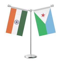 Y Shaped Djibouti Table Flag with Stainless Steel Base and Pole
