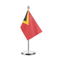 East Timor  Table Flag With Stainless Steel Base And Pole