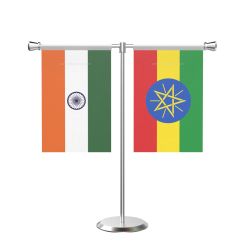 Ethiopia T Shaped Table Flag with Stainless Steel Base and Pole