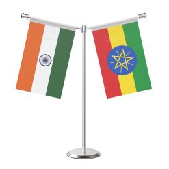 Y Shaped Ethiopia Table Flag with Stainless Steel Base and Pole