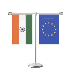 European Union T Shaped Table Flag with Stainless Steel Base and Pole