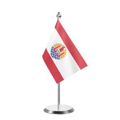 Frence Polynesia  Table Flag With Stainless Steel Base And Pole