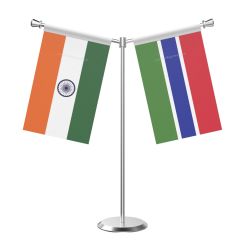 Y Shaped Gambia Table Flag with Stainless Steel Base and Pole