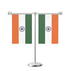 Indian T Shaped Table Flag with Stainless Steel Base and Pole