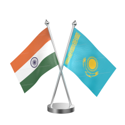 Kazakhstan Table Flag With Stainless Steel Base and Pole