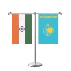 Kazakhstan T Shaped Table Flag with Stainless Steel Base and Pole