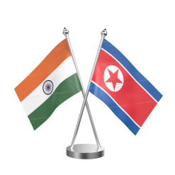 Korea, Democratic People's Rep. (North Korea) Table Flag With Stainless Steel Base and Pole