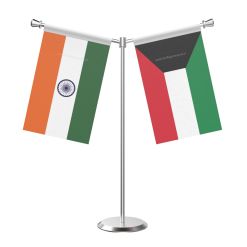 Y Shaped Kuwait Table Flag With Stainless Steel Base And Pole