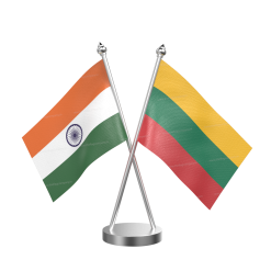 Lithuania Table Flag With Stainless Steel Base and Pole