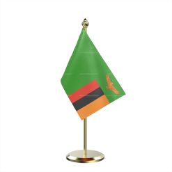 Single Zambia Table Flag With Brass Base And Brass Pole