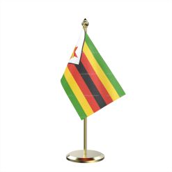 Single Zimbabwe Table Flag With Brass Base And Brass Pole