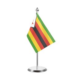 Zimbabwe  Table Flag With Stainless Steel Base And Pole